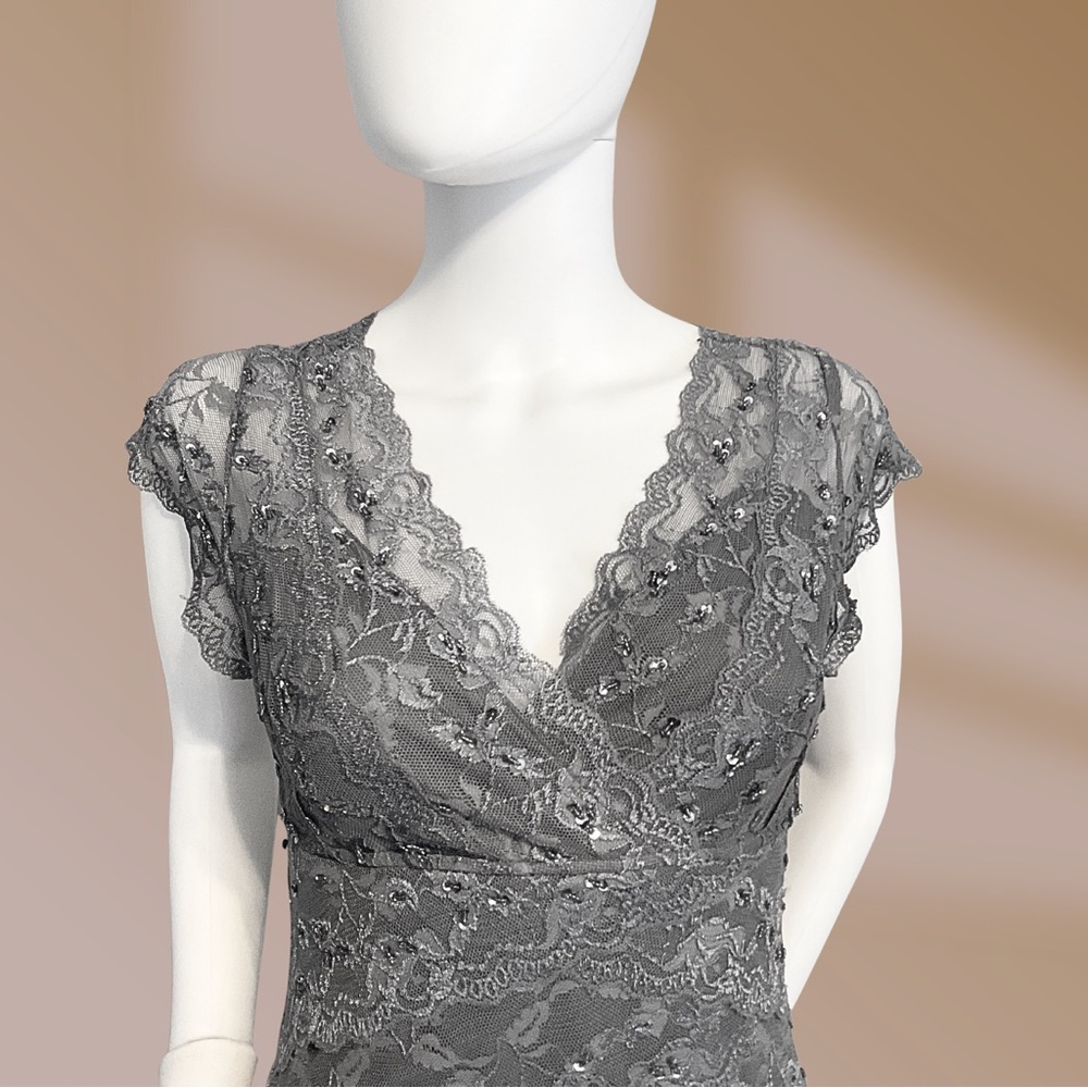 Blu Sage Women's Dress Gray Lace Bead & Sequin Embellished Formal Party Sz 8 - Picture 2 of 4